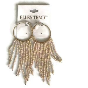 Ellen Tracy Beaded Fringe Hoop Earrings